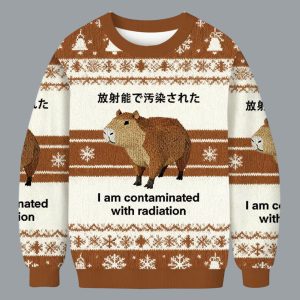 Brown Capybara Contaminated By Radiation Christmas Ugly Sweater 1 Brown Capybara Contaminated By Radiation Christmas Ugly Sweater