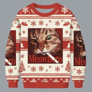 Meowlboro Smoking Cat Christmas Ugly Sweater 1 Meowlboro Smoking Cat Christmas Ugly Sweater