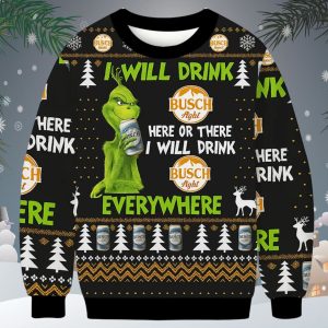 Busch Latte Grnch Will Drink Everywhere Christmas Ugly Sweater 1 Busch Latte Grnch Will Drink Everywhere Christmas Ugly Sweater