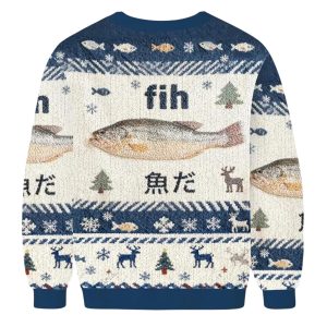 Funny Fish Meme Japanese Ugly Christmas Sweater 2