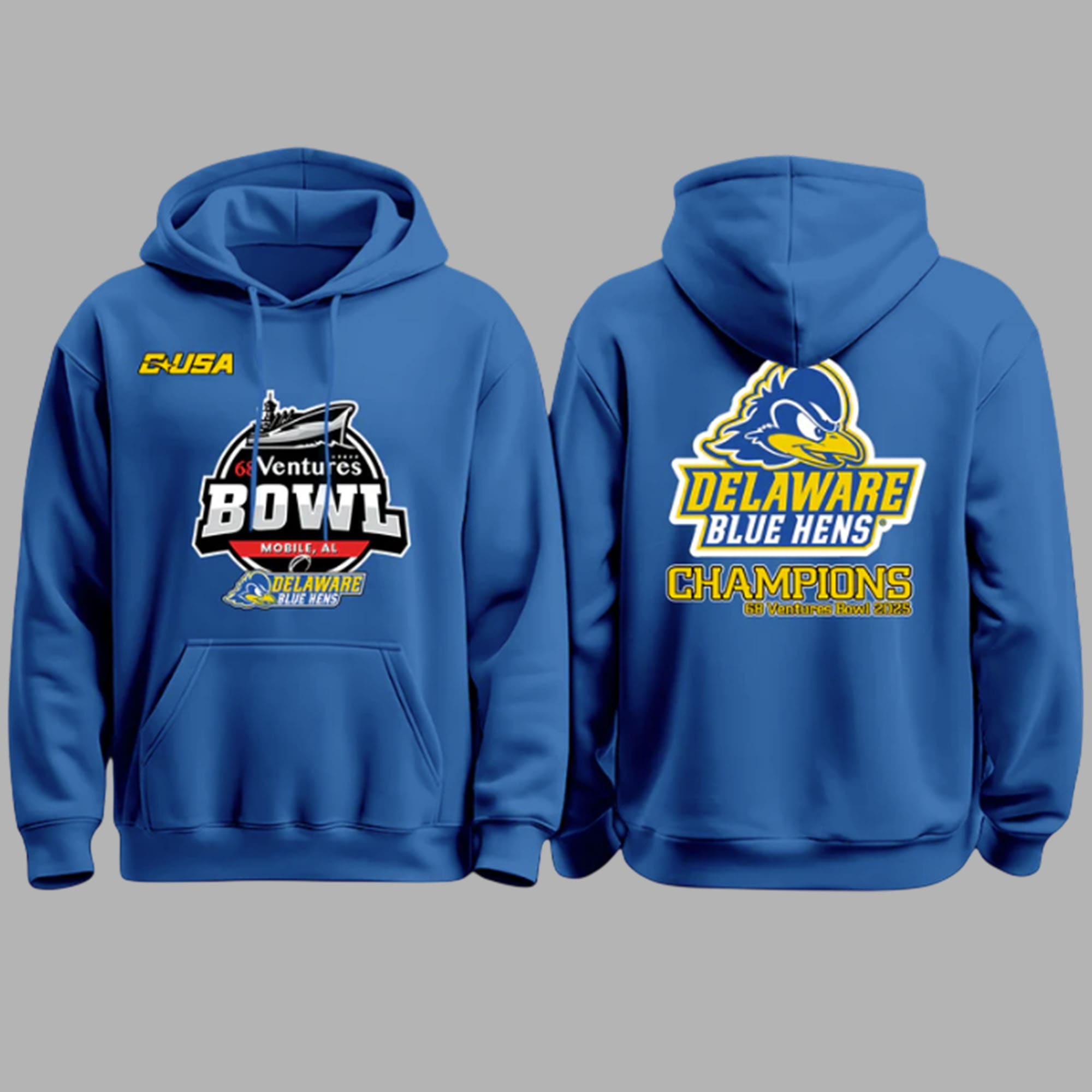 Delaware Blue Hens 68 Ventures Bowl Champions 2025 Hoodie Delaware Blue Hens 68 Ventures Bowl Champions 2025 Hoodie