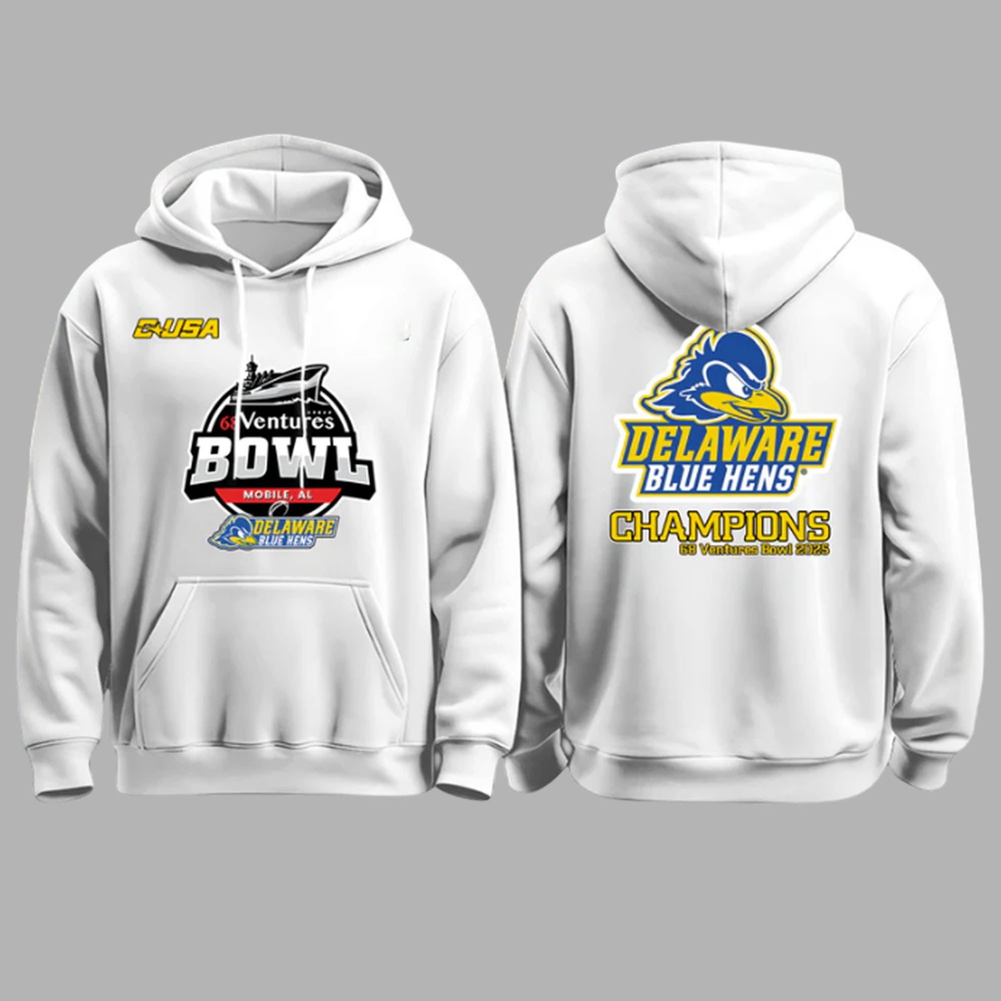 Delaware Blue Hens 68 Ventures Bowl Champions 2025 Hoodie Delaware Blue Hens 68 Ventures Bowl Champions 2025 Hoodie