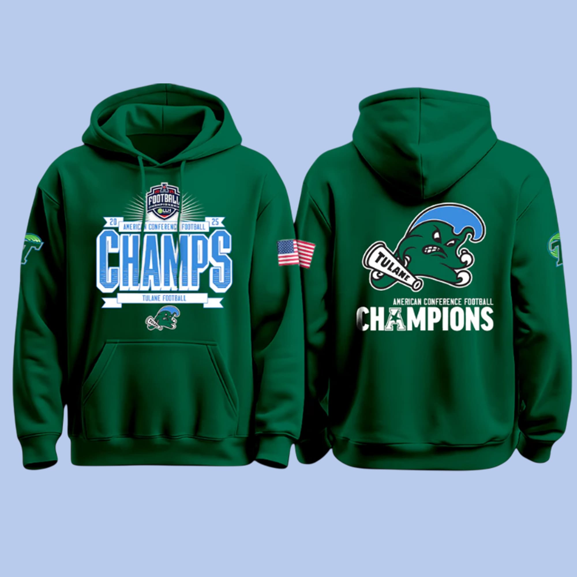 Tulane Green Wave American Conference Football Champions 2025 Hoodie Tulane Green Wave American Conference Football Champions 2025 Hoodie