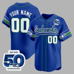 Seattle Seahawks 50th Anniversary Baseball Custom Jersey 1