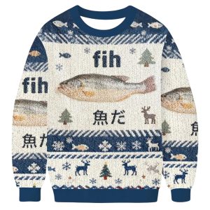 Funny Fish Meme Japanese Ugly Christmas Sweater 1