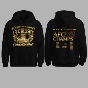 New England Patriots 2025 AFC Conference 12X Champions Hoodie 1