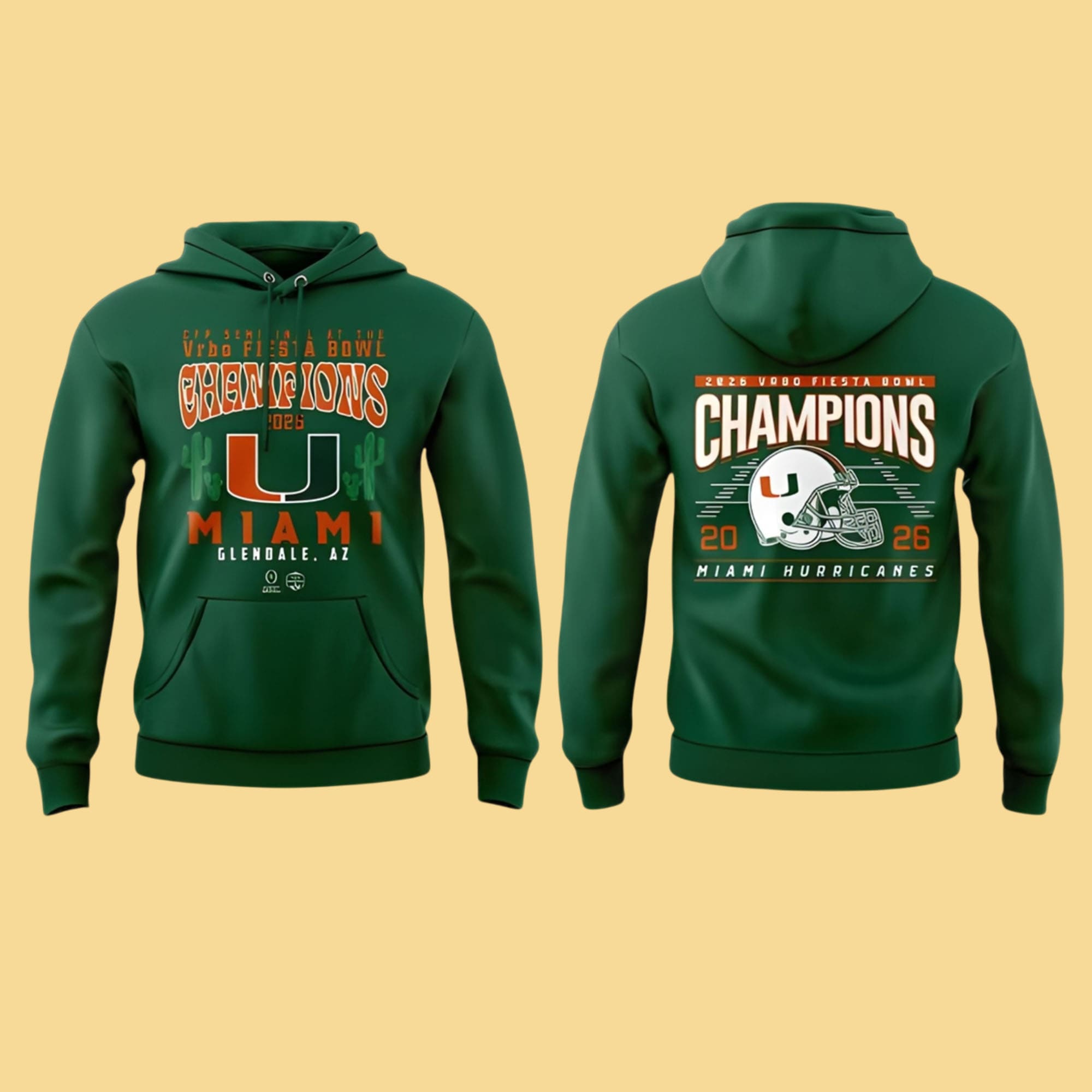 2026 Miami Hurricanes CFP Semifinals Fiesta Bowl Champions Hoodie 2026 Miami Hurricanes CFP Semifinals Fiesta Bowl Champions Hoodie