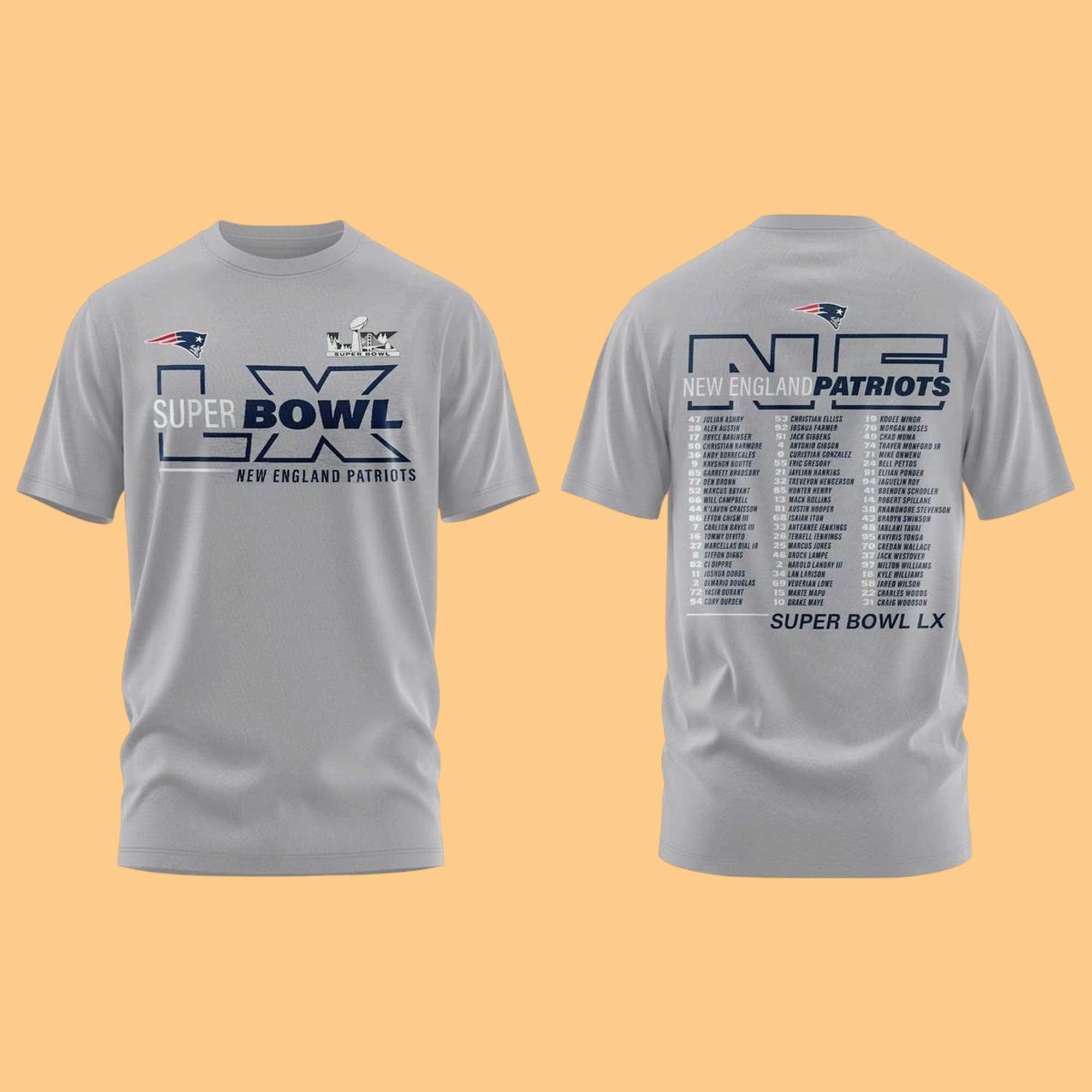 2026 New England Patriots Super Bowl LX Roster Shirt 2026 New England Patriots Super Bowl LX Roster Shirt