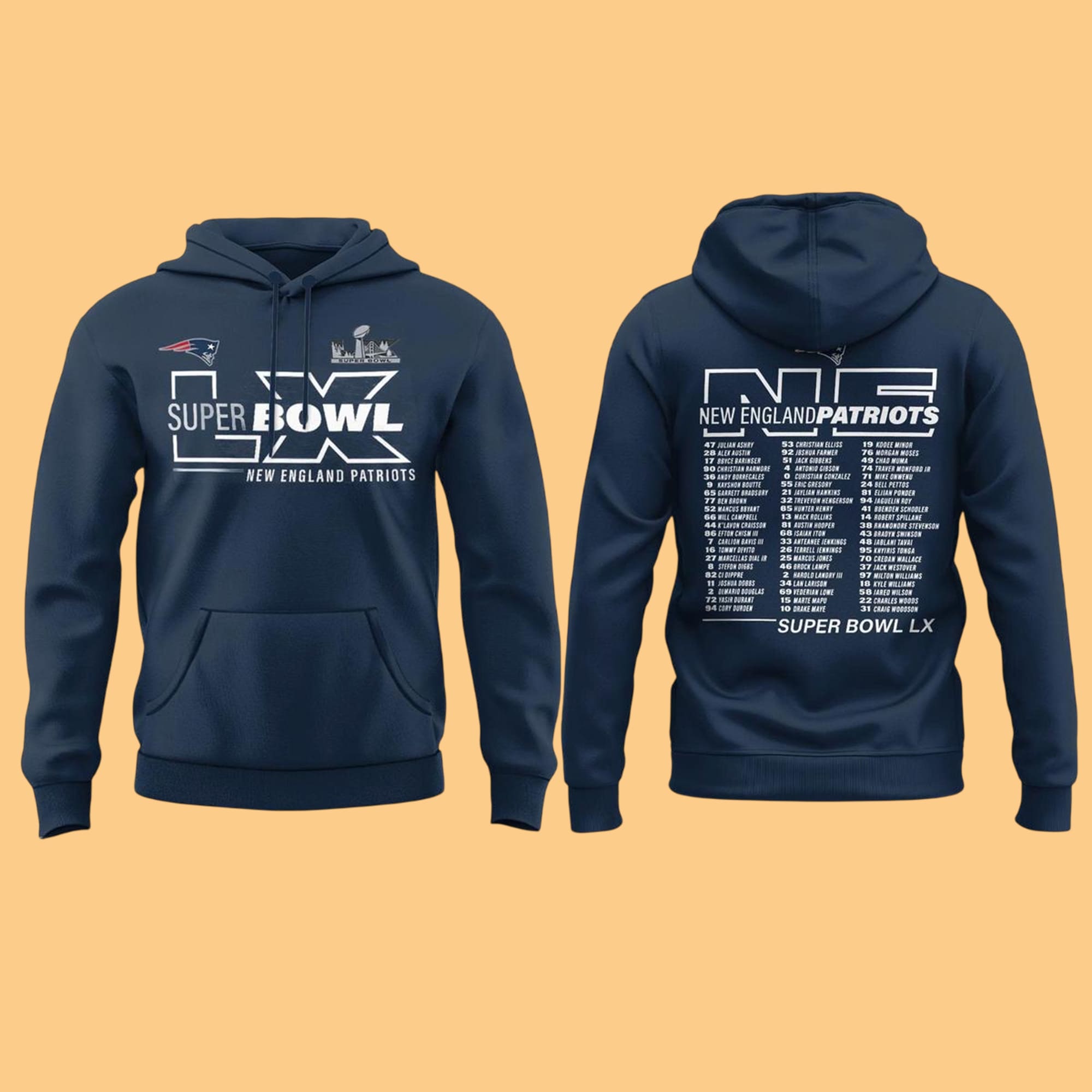 2026 New England Patriots Super Bowl LX Roster Shirt 2026 New England Patriots Super Bowl LX Roster Shirt