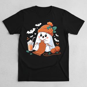 Cute Halloween Ghost Crochet Pumpkin Coffee Graphic Shirt