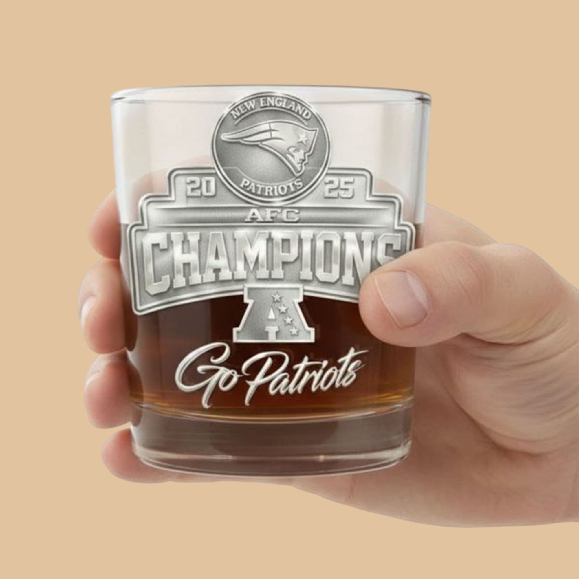 New England Patriots 2025 AFC Champions Commemorative Whiskey Glass New England Patriots 2025 AFC Champions Commemorative Whiskey Glass