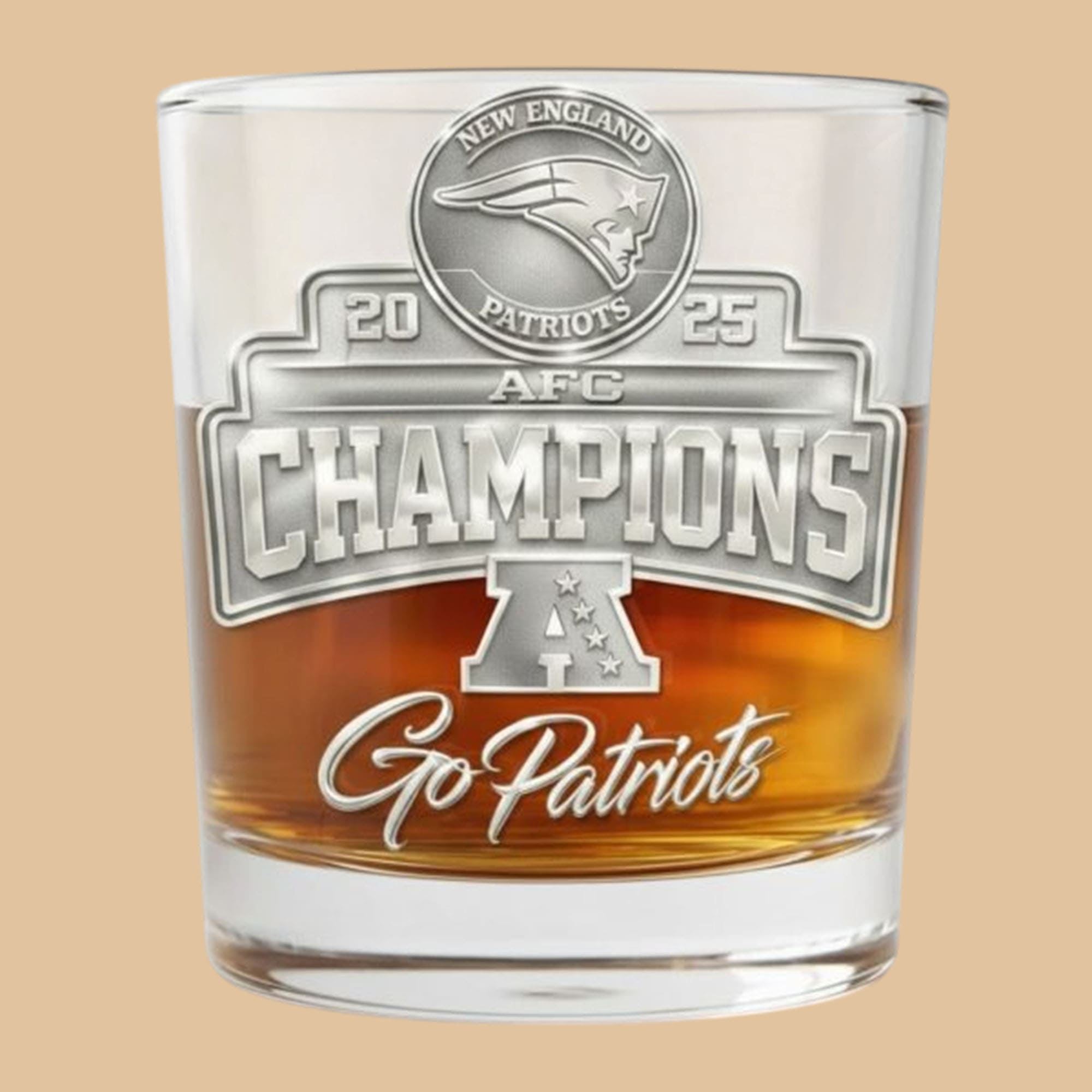 New England Patriots 2025 AFC Champions Commemorative Whiskey Glass New England Patriots 2025 AFC Champions Commemorative Whiskey Glass
