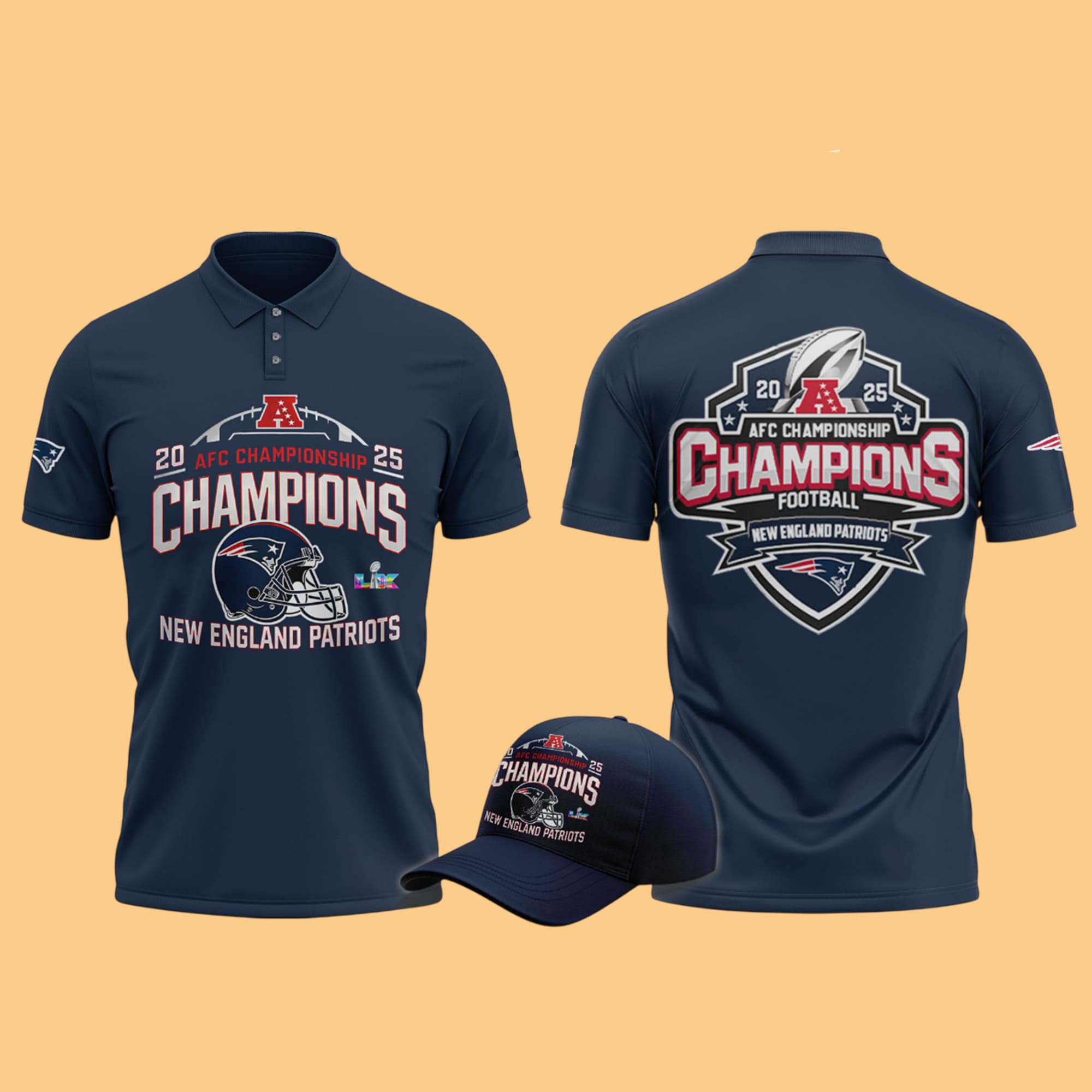 New England Patriots 2025 AFC Championship Super Bowl LX Polo Shirt New England Patriots 2025 AFC Championship Super Bowl LX Polo Shirt