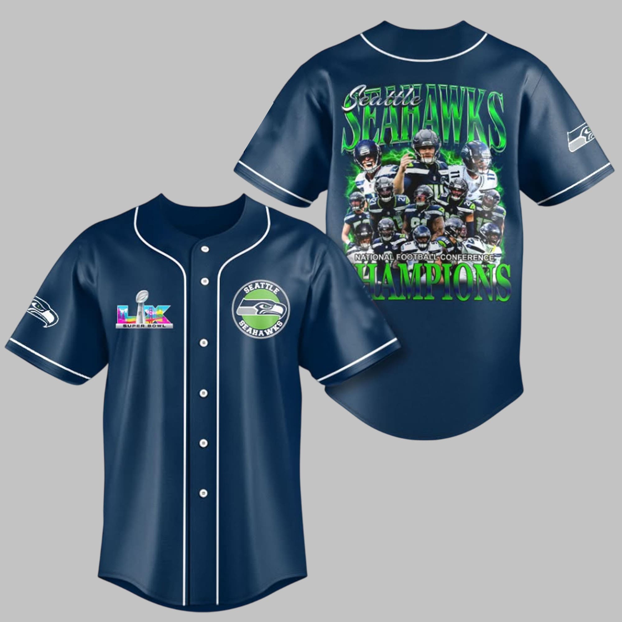 Seattle Seahawks 2026 NFC Champions Super Bowl LX Baseball Jersey 1 Seattle Seahawks 2026 NFC Champions Super Bowl LX Baseball Jersey 1