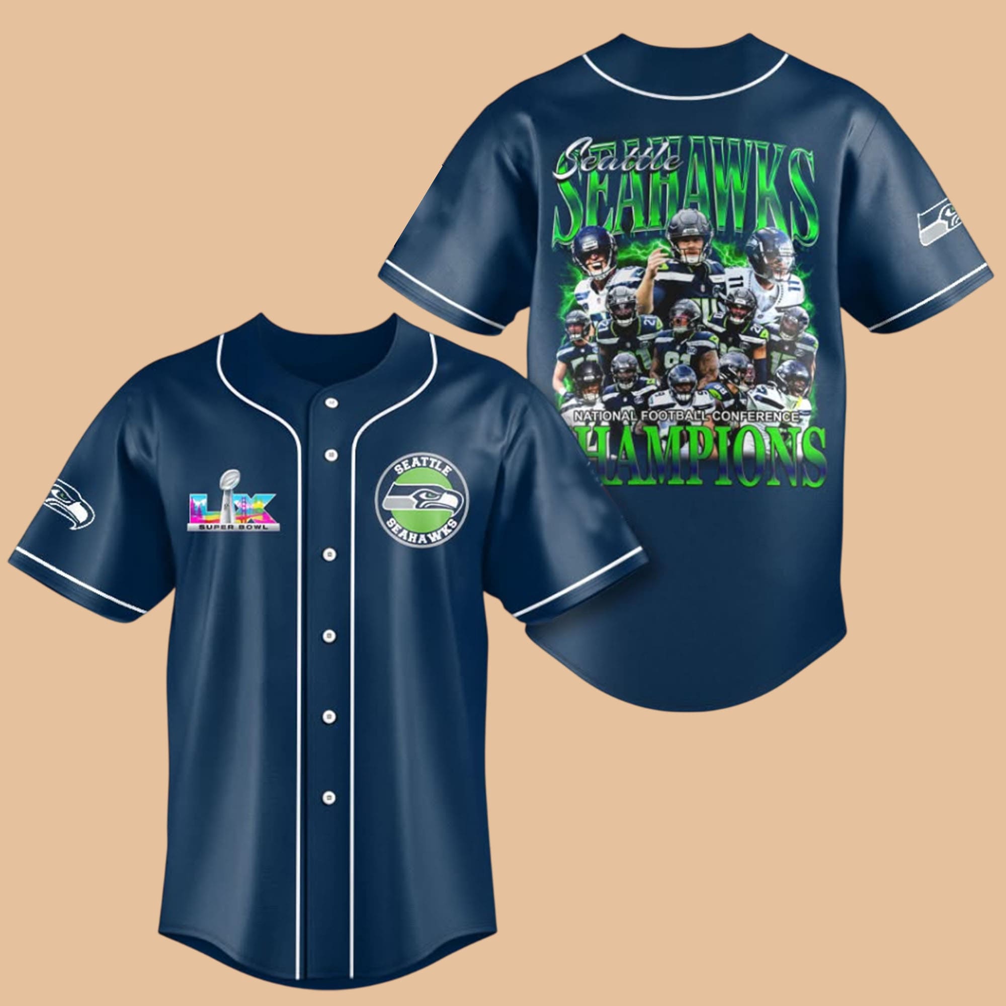 Seattle Seahawks 2026 NFC Champions Super Bowl LX Baseball Jersey Seattle Seahawks 2026 NFC Champions Super Bowl LX Baseball Jersey