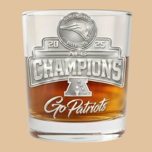 New England Patriots 2025 AFC Champions Commemorative Whiskey Glass