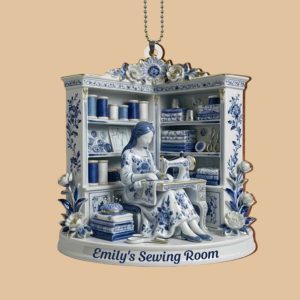 A Serene Crafting Moment With Sewing Machine And Flowers Ornaments