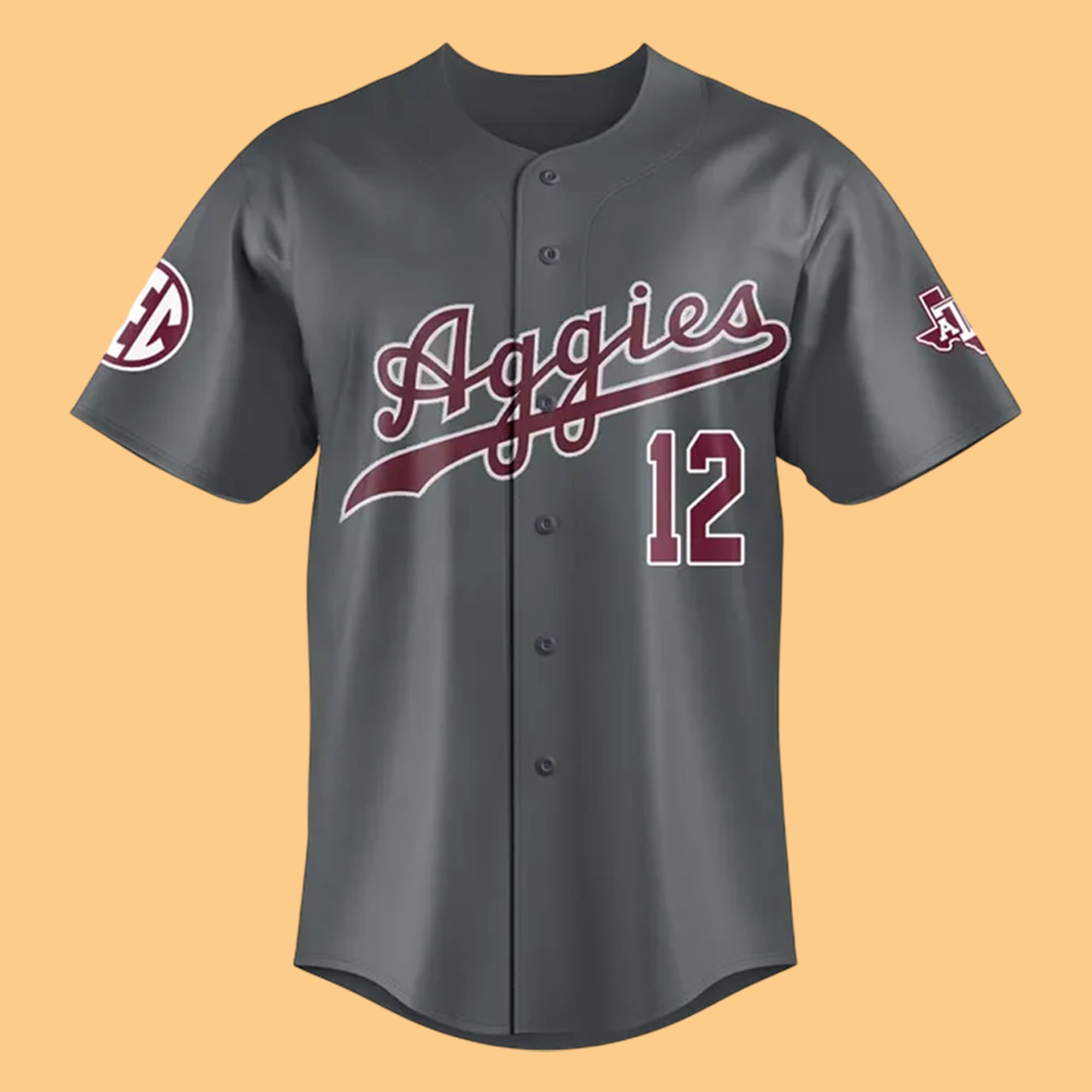 Texas A&M Dark Grey Full Button Baseball Jersey Texas A&M Dark Grey Full Button Baseball Jersey