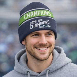 Seattle Seahawks 2025 NFC Champions Commemorative Beanie Hat 2