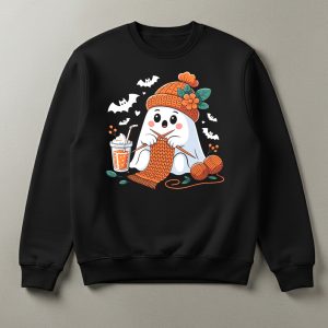 Cute Halloween Ghost Crochet Pumpkin Coffee Graphic Shirt 1