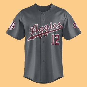 Texas A&M Dark Grey Full Button Baseball Jersey 1 Texas A&M Dark Grey Full Button Baseball Jersey 1