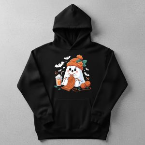 Cute Halloween Ghost Crochet Pumpkin Coffee Graphic Shirt 2