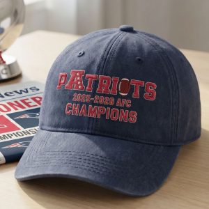 New England Patriots 2025 2026 AFC Champions Washed Baseball Hat