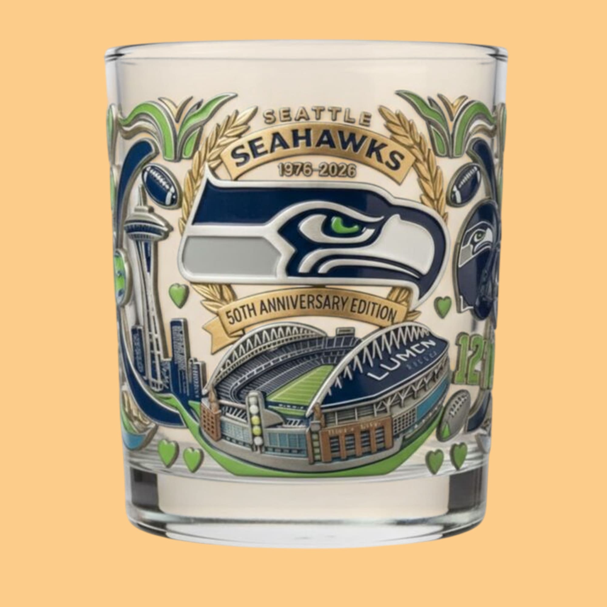 Seattle Seahawks 1976 2026 50th Anniversary Whiskey Glass Seattle Seahawks 1976 2026 50th Anniversary Whiskey Glass