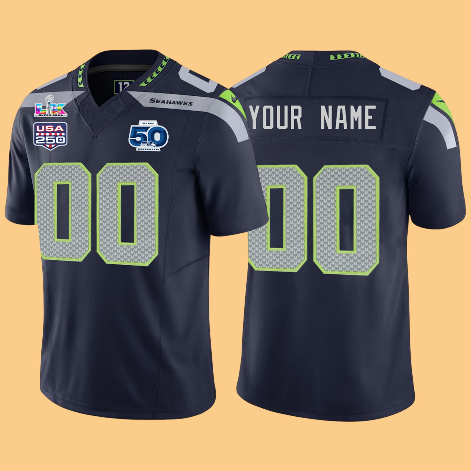 Seattle Seahawks Super Bowl LX 50th Anniversary Personalized Jersey Seattle Seahawks Super Bowl LX 50th Anniversary Personalized Jersey
