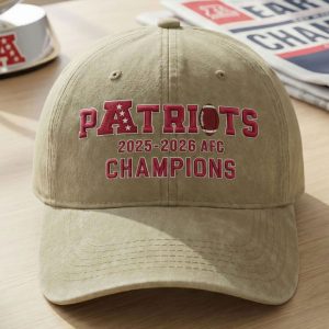 New England Patriots 2025 2026 AFC Champions Washed Baseball Hat 3