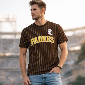 San Diego Padres Throwback Applique Pinstripe Shirt 1